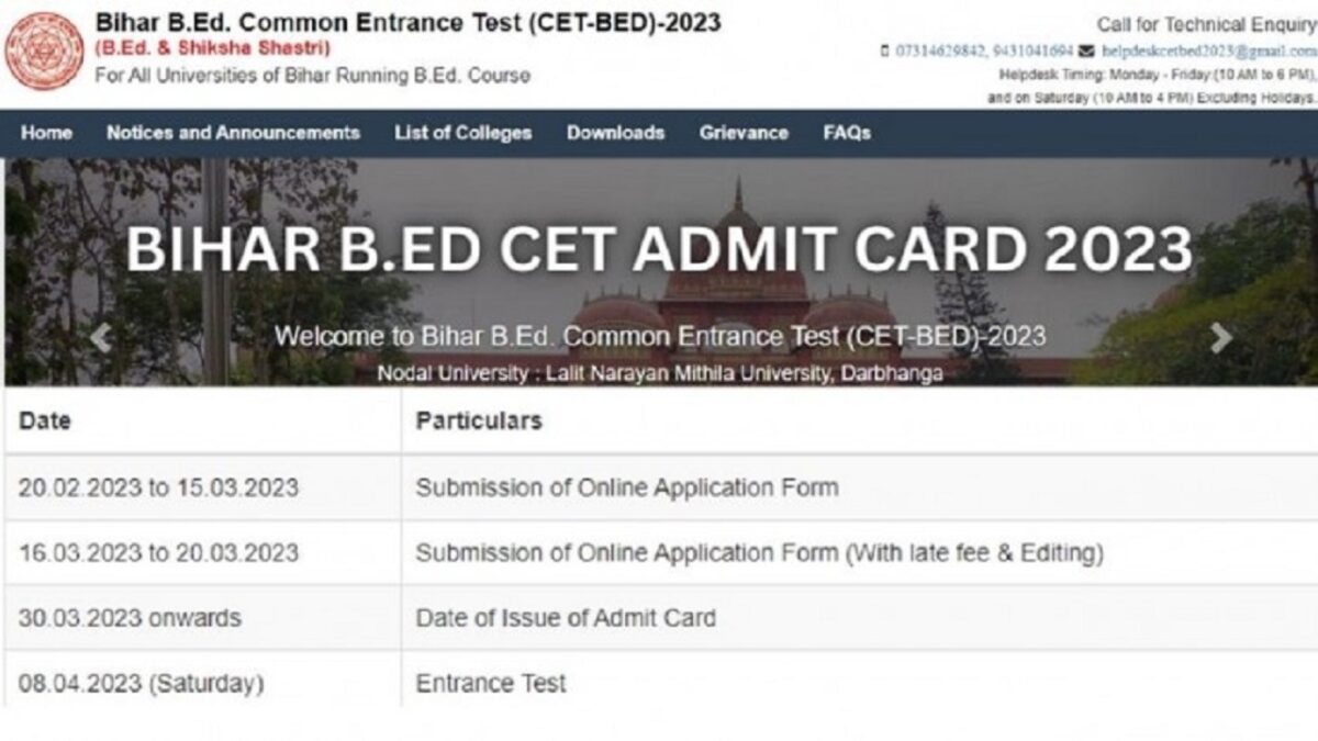 Bihar BEd CET 2023 Admit Card