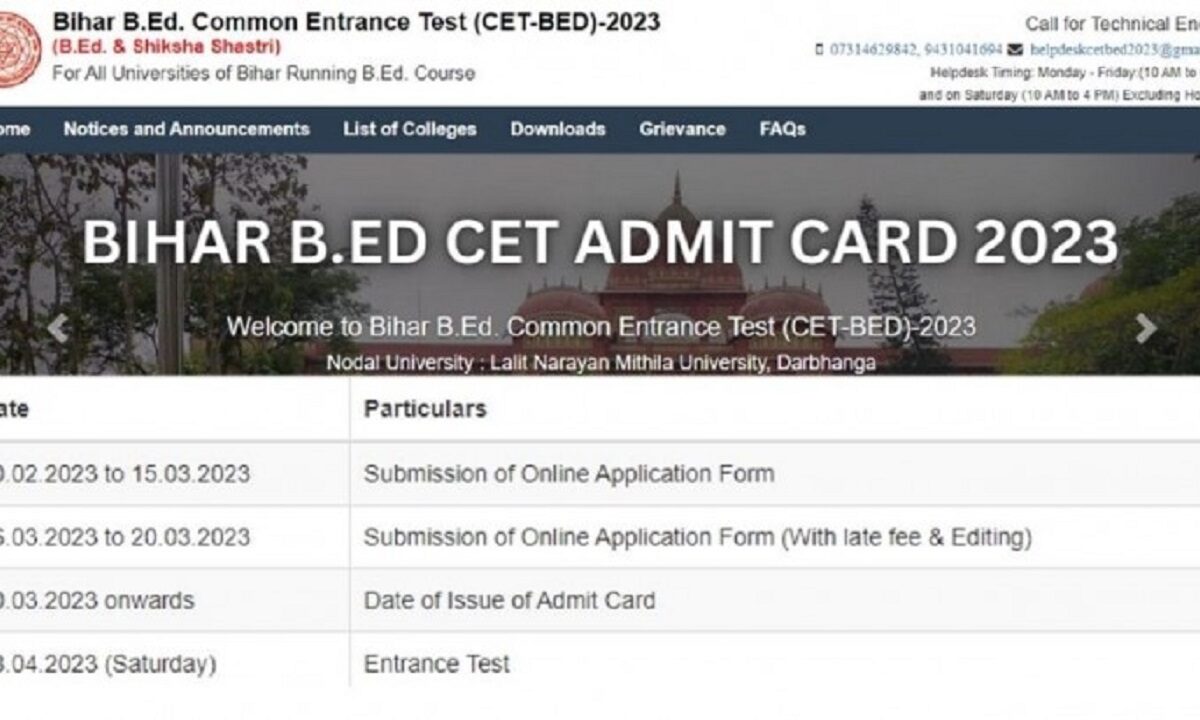 Bihar BEd CET 2023 Admit Card