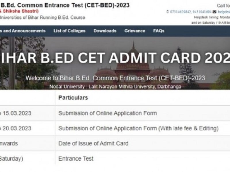 Bihar BEd CET 2023 Admit Card