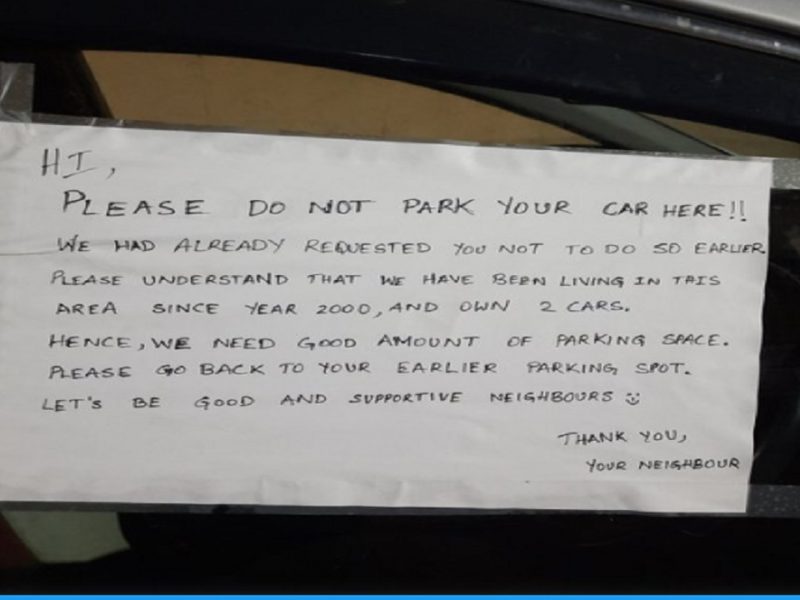 Neighbor pasted the note on the car