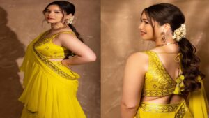 Sara Tendulkar’s ruffled saree and gajra hairstyle