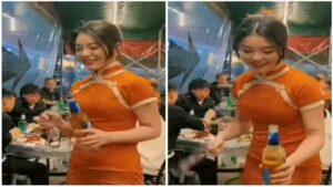 The Waitress Opened The Bottle Cap With Lightning Speed