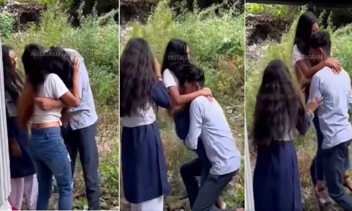 boy with two girls under the metro bridge