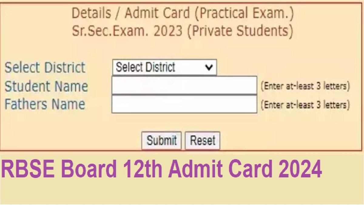 RBSE Board 12th Admit Card