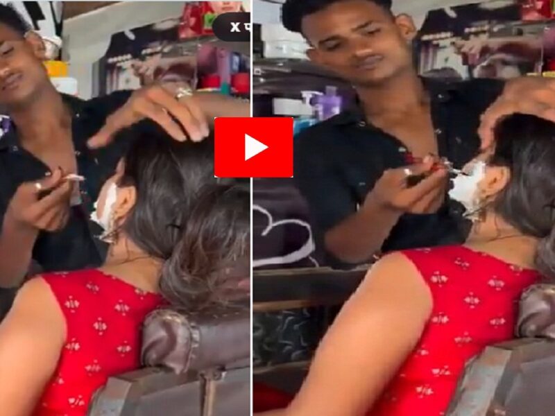 girl getting shave in barber shop